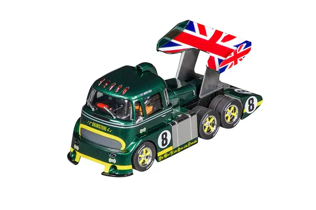 carrera-digital-132-racetruck-cabover-slotcar-british-racing-green-no-8-1-32 image 1