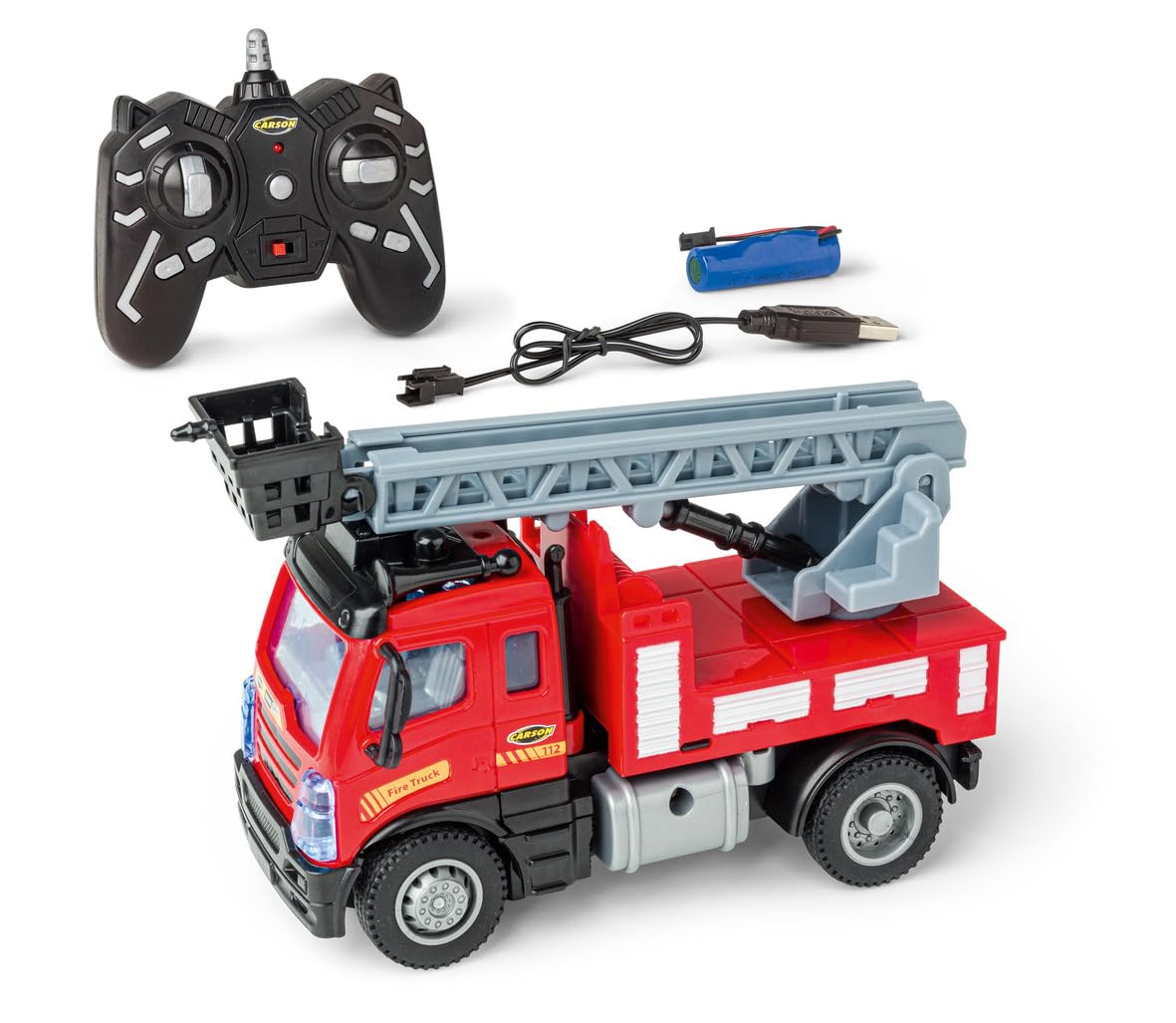 carson-nano-city-feuerwehr-1-50-rc-auto-rot-mit-drehleiter image 1