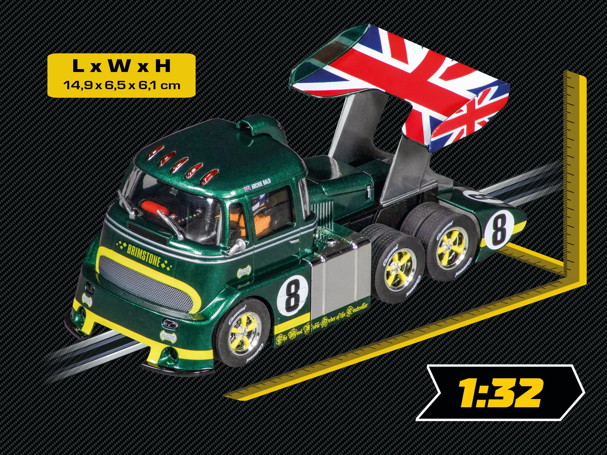 carrera-digital-132-racetruck-cabover-slotcar-british-racing-green-no-8-1-32 image 3